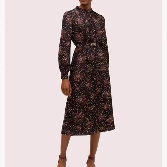 Kate Spade Disco Dots Ruffle Shirt Dress Black Size 4 EUC - Picture 3 of 14